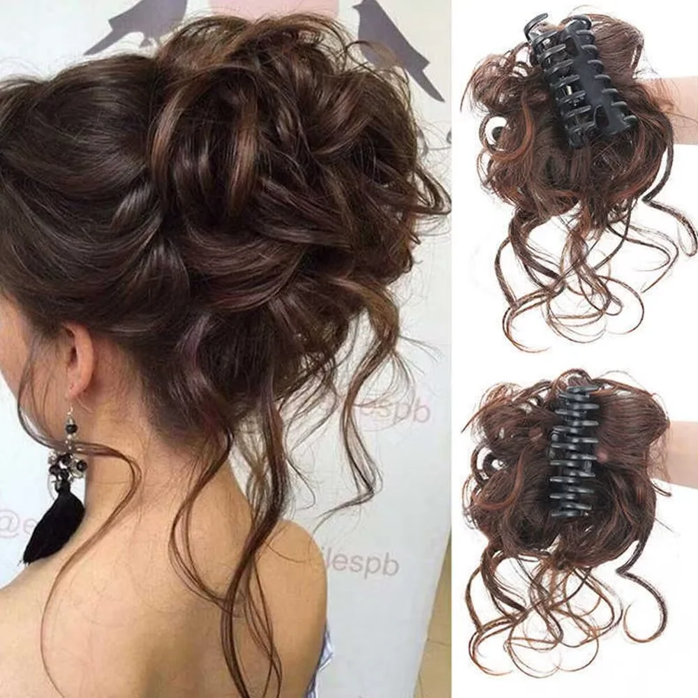 

10inch Synthetic Hair Clip Messy Curly Faux Bun hair Clip Tousled Updo Hair Buns Claw Extensions Chignon Hairpiece for Women