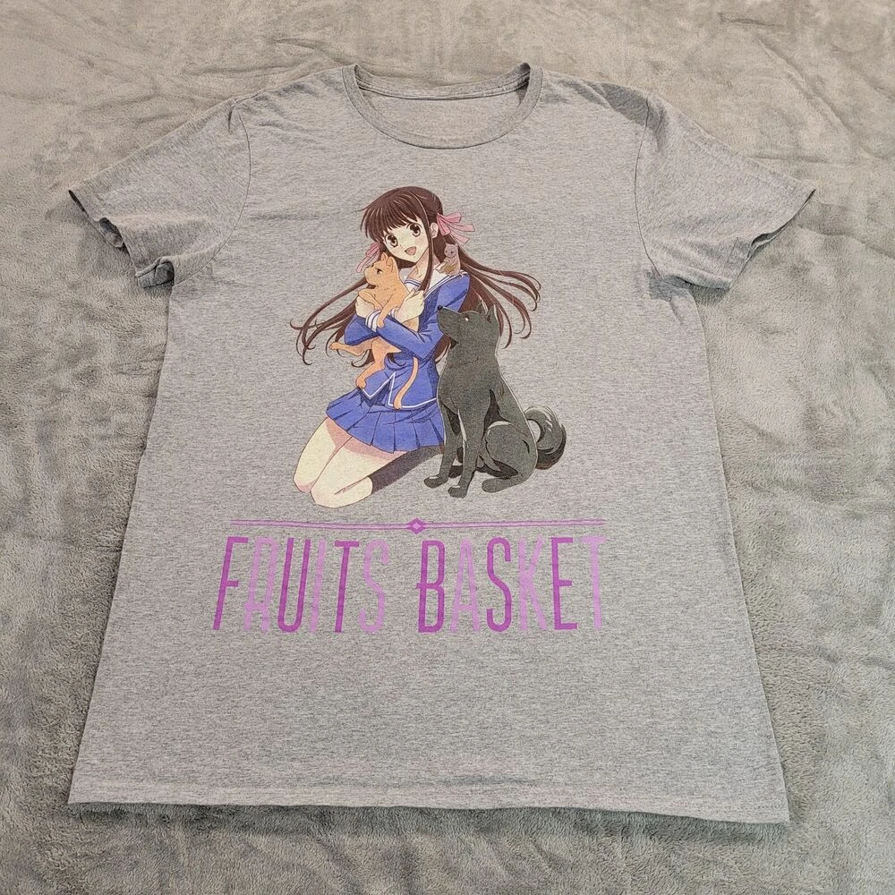 Fruits Basket Shirt Loot Anime Round Neck Short Sleeve Adult Size Medium Gray