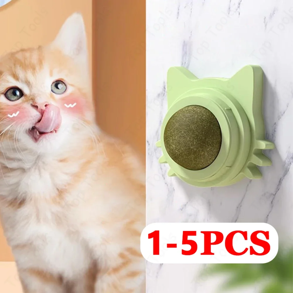 1-5PCS Catnip Wall Toy Ball Rotatable Kitten Lickable Chew Toys Teeth Cleaning Cat Bite Toy For Indoor Cat Kitten Pet Supplies