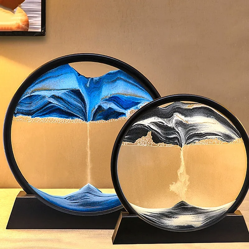 3D Moving Sand Art Round Liquid Hourglass Flowing Sand Painting Sandscape Motion Display Quicksand Painting Home Decor Gifts