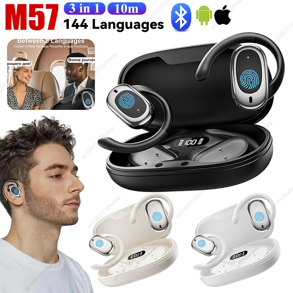 Bluetooth-Compatible TWS AI Translator Earbuds Adjustable Language Translator Earphone 3-in-1 Real-Time Translation Headphones