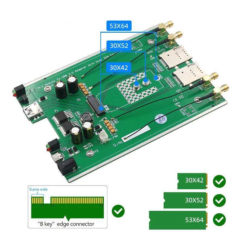 Modem USB modułu Quectel EM160R-GL LTE Cat16 M.2 z wentylator chłodnicy zasilaniem pomocniczym kompatybilny z 5G EM9191 SIM8200EA-M2 EM9190