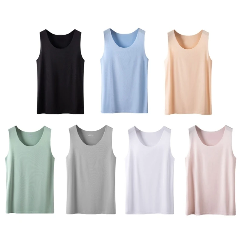 Women Ice Silk Seamless for Tank Top Basic Sleeveless O-Neck Racerback Thin Shirts Plain Solid Color Yoga Vest Undershir F0T5