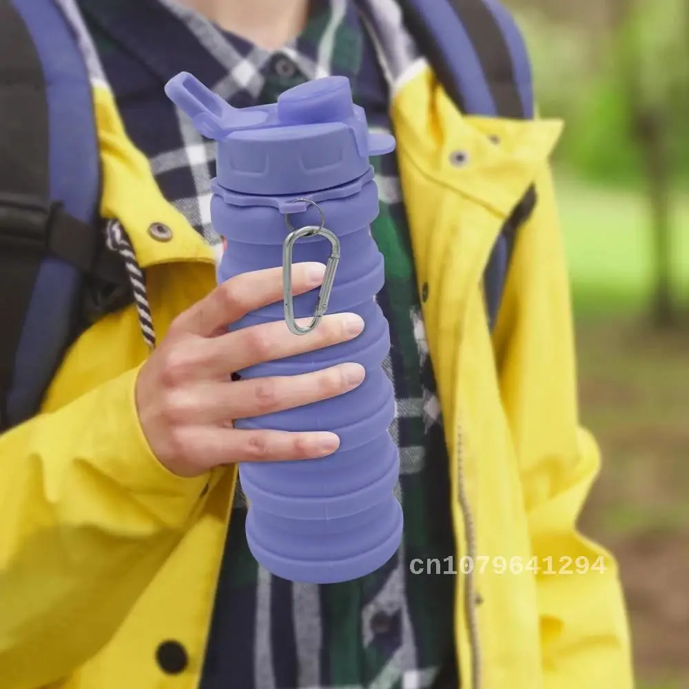 Portable 500ML Silicone Retractable Bottle Folding Water Bottle Outdoor Travel Drinking Cup With Carabiner collapsible cup