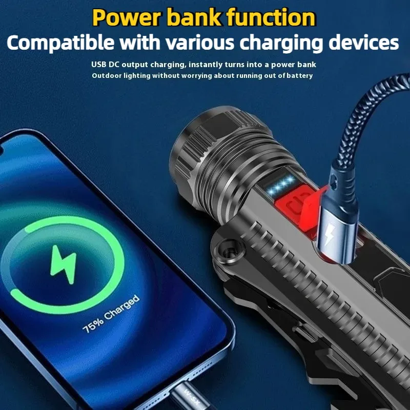 متعددة الوظائف عالية الطاقة مصباح ليد جيب ضوء العمل قابلة للشحن ضوء قوي الشعلة التخييم فانوس خارجي سلامة المطرقة الخفيفة #3