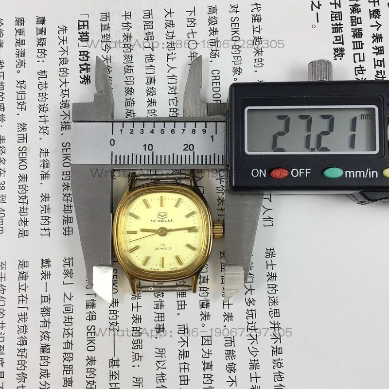 Original Stock Tianjin Watch Factory Seagull Brand Square Yellow Shell Strip Nail Yellow Face Lady Manual Mechanical Watch