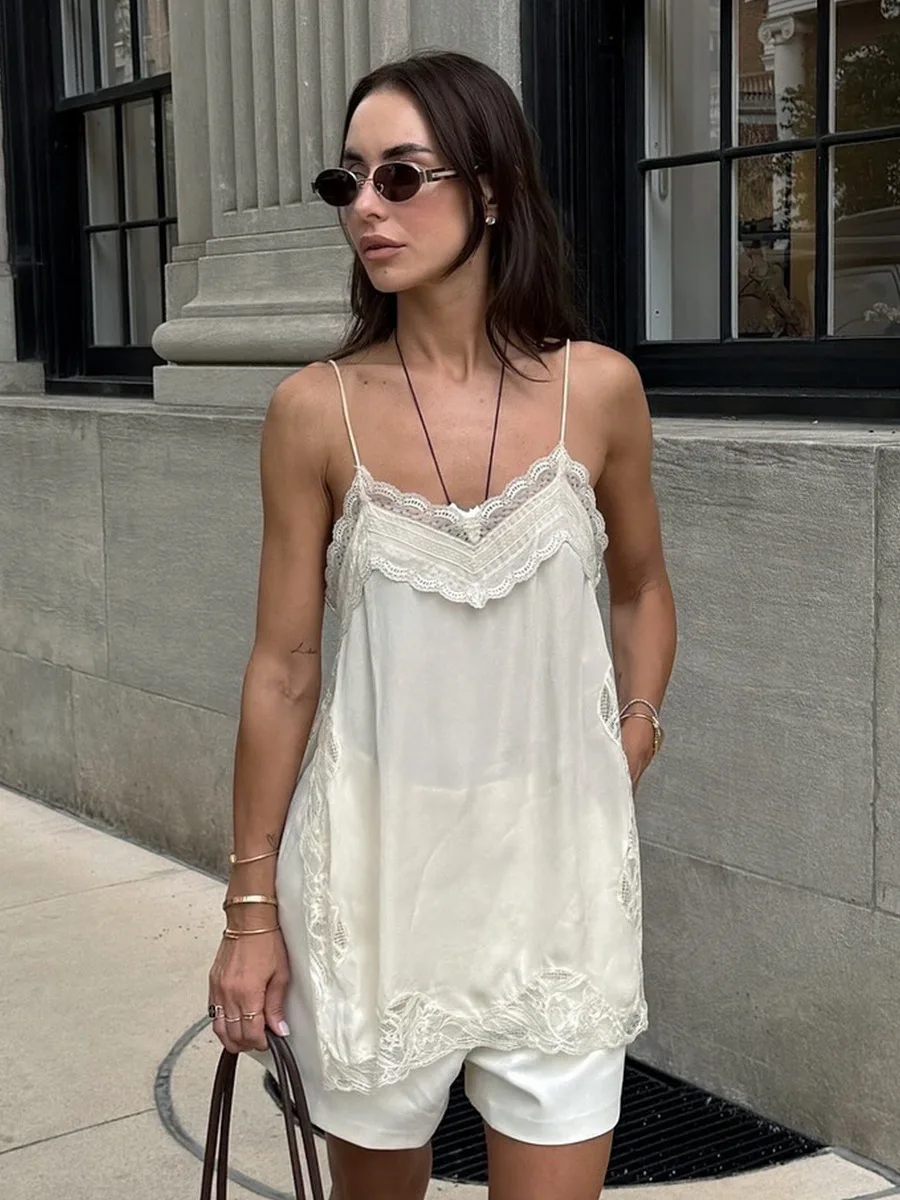 

Bornladies 2026 Spring Summer New Lace Strap Splicing Loose and Skinny Look Split Waist Casual Fashion Style