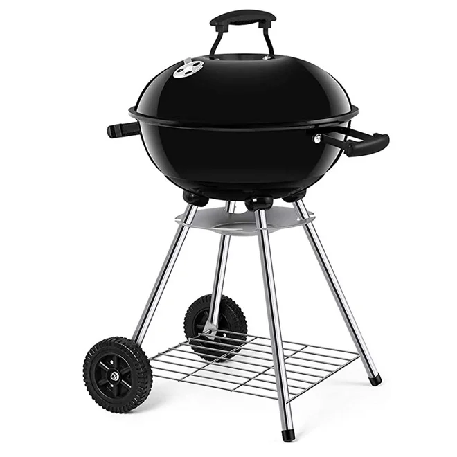 Portable Charcoal Grill 22 Inch BBQ Grill Round BBQ Kettle Trailing Steel Cooking Grill Outdoor Picnic Yard Backyard