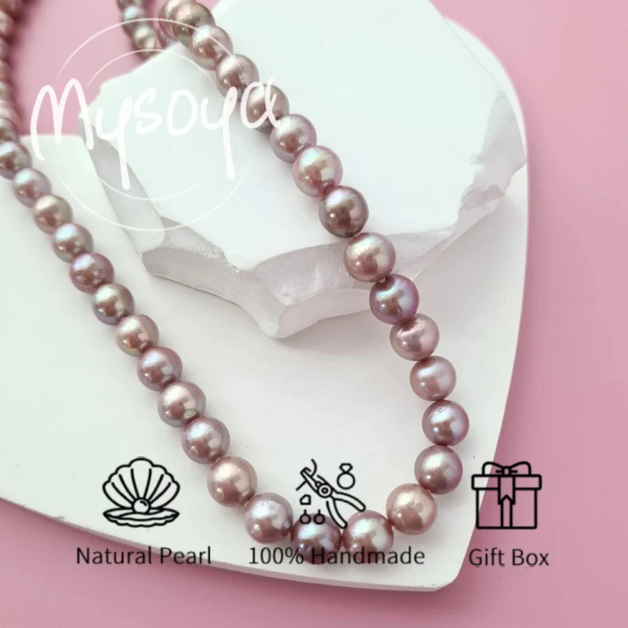 

MYSOYA 9-11mm Large Natural Colorful Edison Pearl Necklace For Women And Men Gift Box Birthday Wedding Anniversary Jewelry Gift