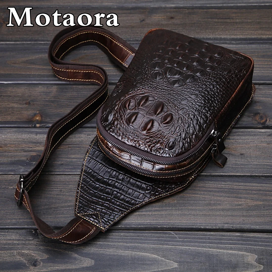 Motaora Echt Lederen Heren Borsttas Vintage Heren Schouder Crossbody Tassen Nieuwe Krokodil Luxe Man Borst Rugzak Kleine Zak