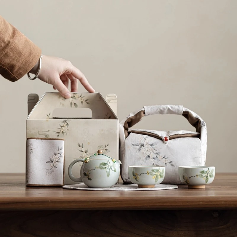 

Osmanthus one person portable travel kung fu tea set tea pot high-end housewarming gift tea cup one pot two cups