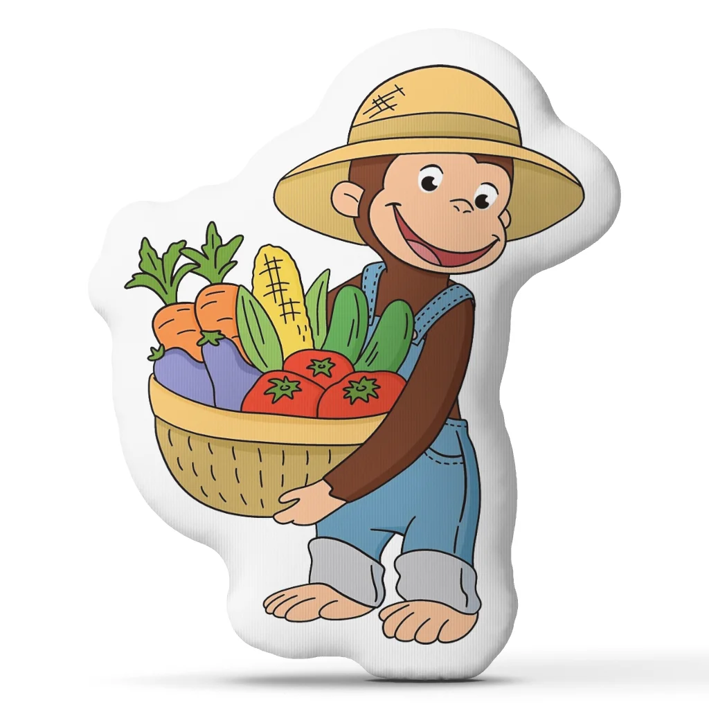 Farmer Curious George Plush Pillow Cushion Irregular Stuffed Throw Pillow Home Decor Gift Sofa Bed Couch