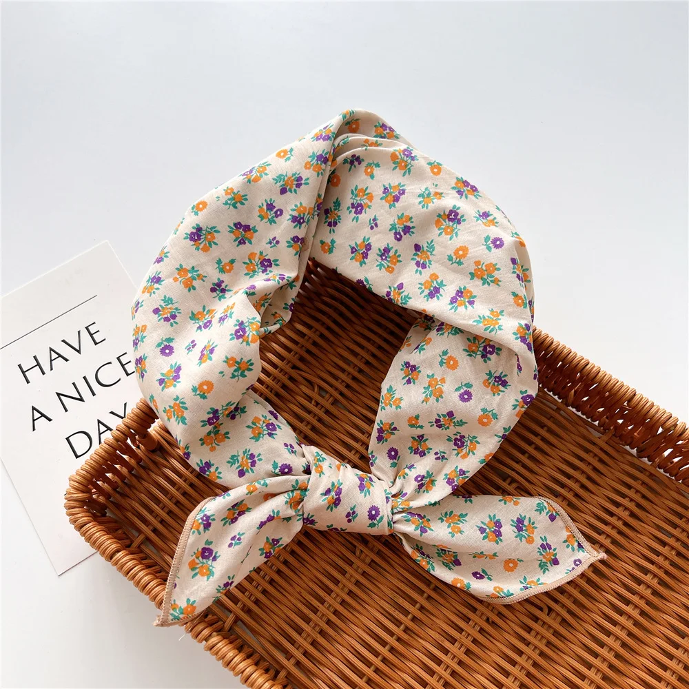 58cm Square Cotton Flower Neck Scarf Hair Band Fashion Print Wrap Hairband Headband Hairscarf Turban Kerchief Bandanas