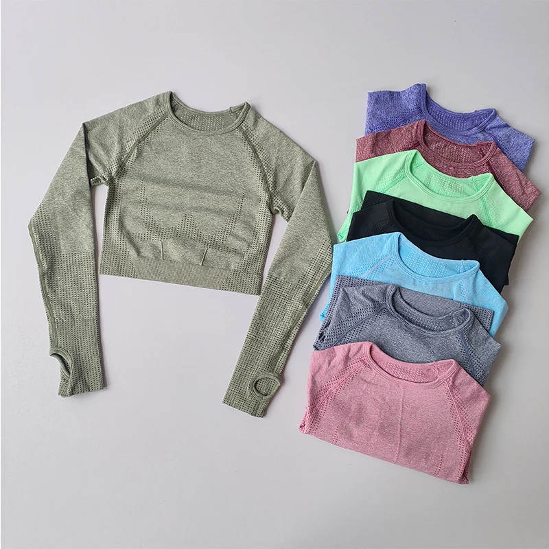 Women Seamless Yoga Shirts Crop Top Long Sleeves Shirts for Women Yoga Sports Fitness Gym Clothing Workout Tops Sports Shirts image 3