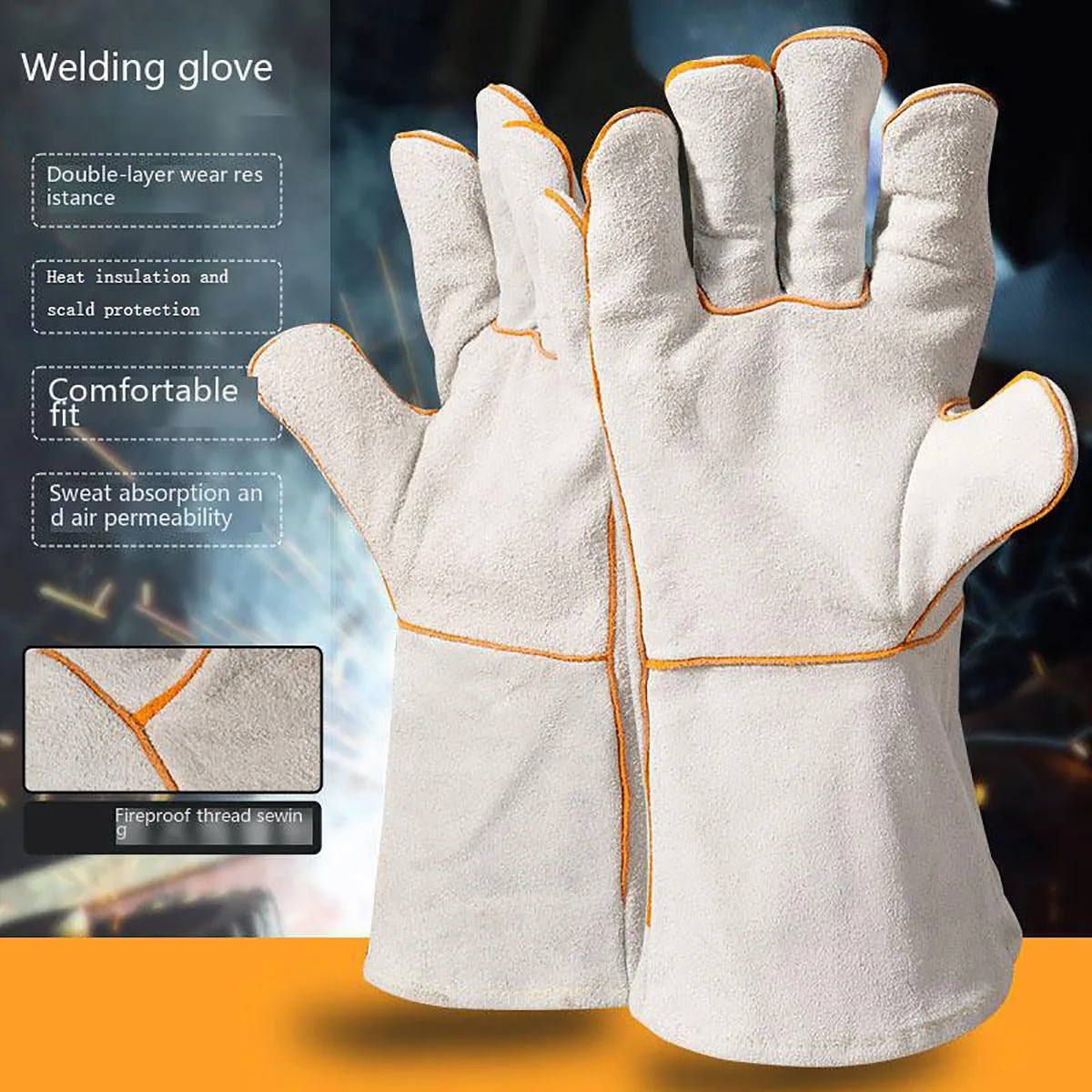 Leather Welding Gloves Heat Resistant Heavy Duty Safety Work Protective Gloves