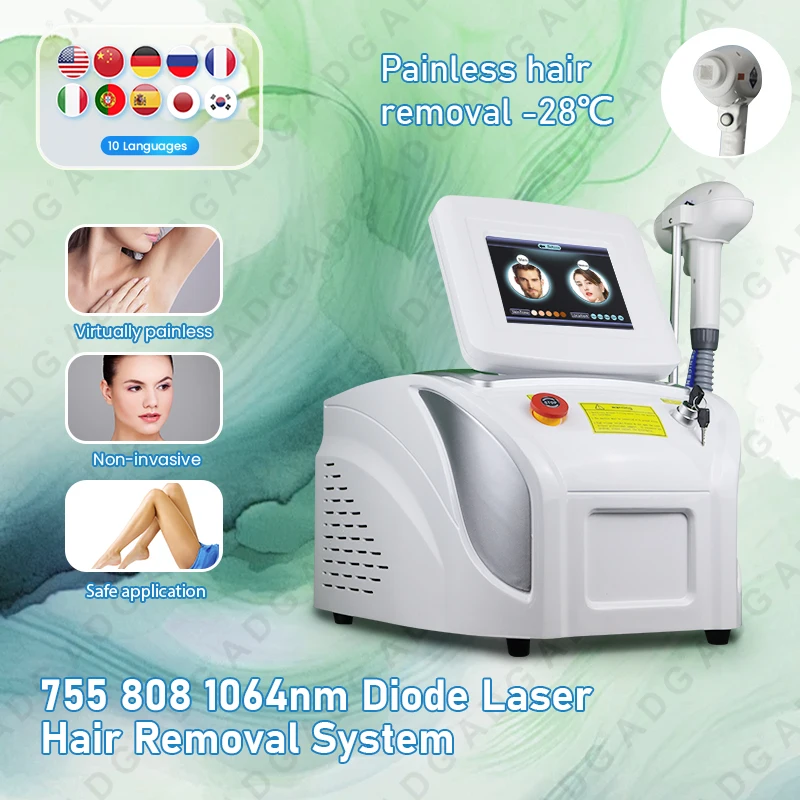 ADG Factory 808nm 755nm 1064nm Diode Painless Permanent High Power Professional Painless Diode Laser Hair Removal Beauty Machine