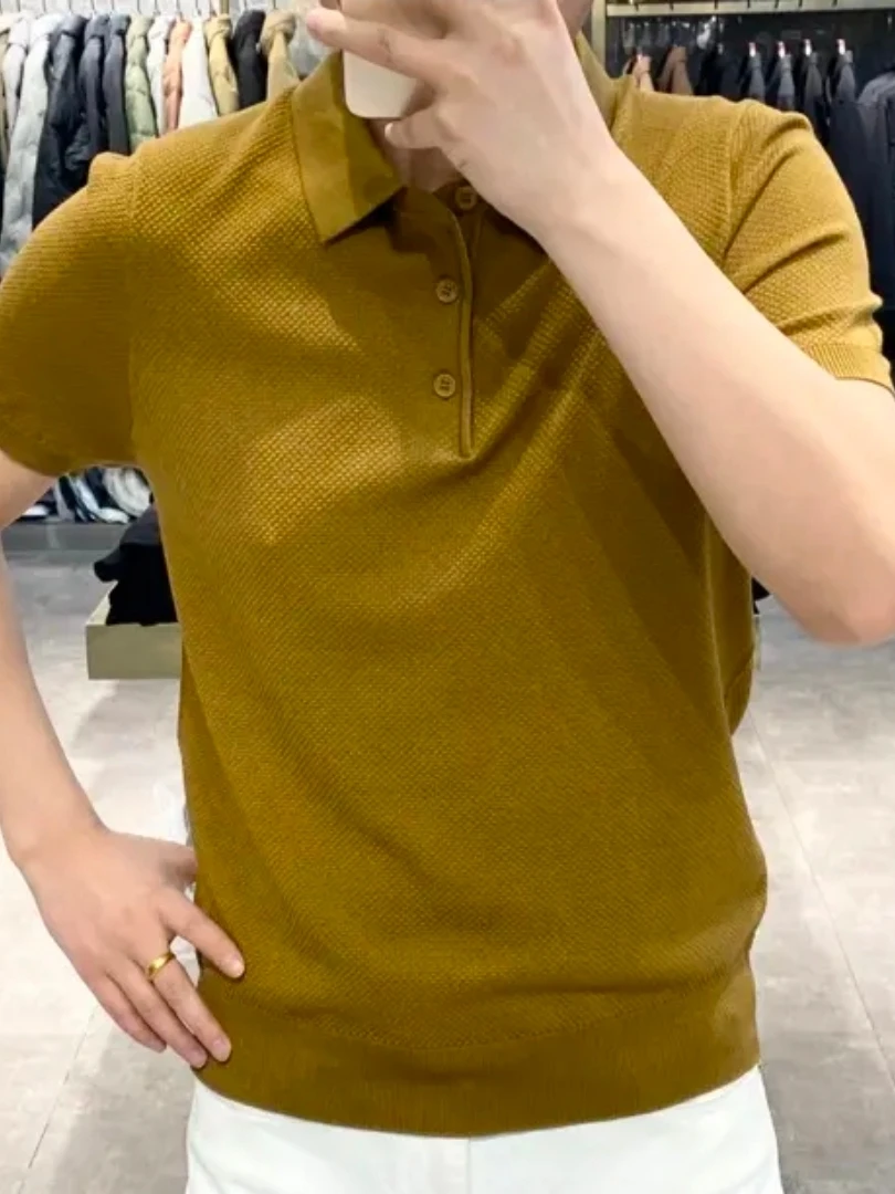 

Мужская приталенная футболка с отложным воротником, дышащая, легкая, однотонная, для бизнеса, весна-лето, модная