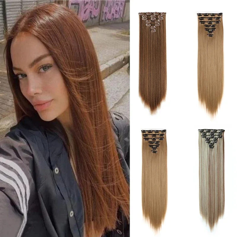 

7 шт./набор, пряди для наращивания волос на 16 заколках, 22 дюйма