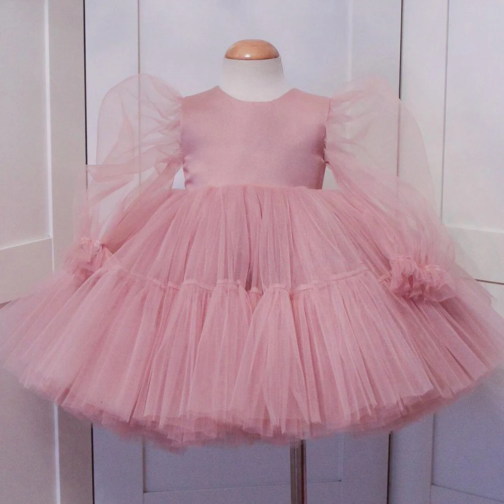 Puffy Flower Girl Dress Ivory Baby Girl Dress Tulle Wedding Party Dress Cute Kids Child Birthday Dress Girl Party Dresses