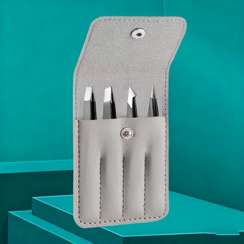 Conjunto de 4 Pinças para Mulheres, Pinças Faciais, Pinças para Pernas, Remoção de Pelos para Infecções, Aço Inoxidável Profissional de Precisão, Preto