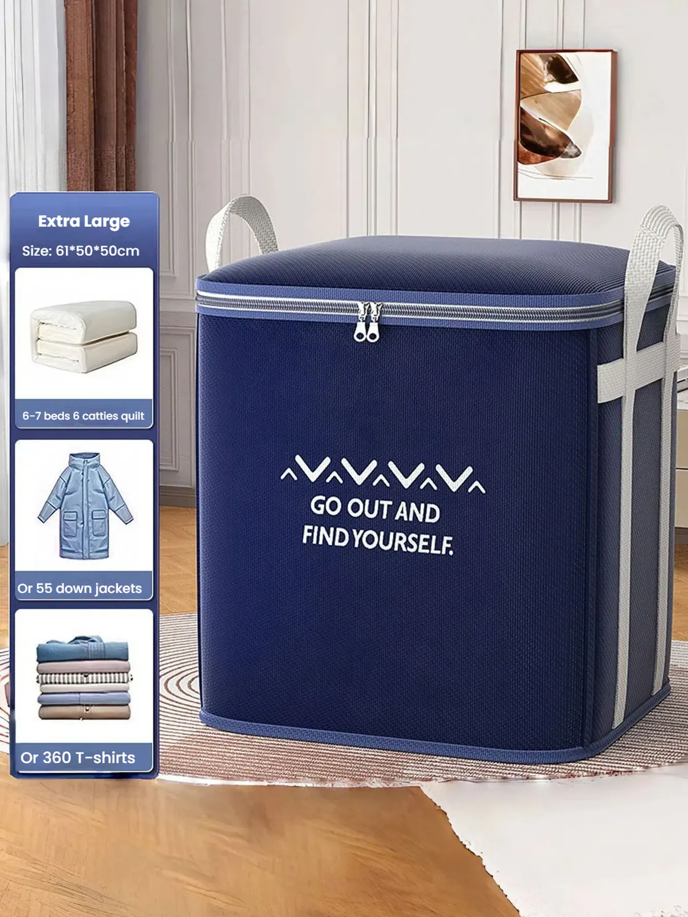 2er-Set saisonale Aufbewahrungstaschen für Bettdecken – große Kapazität, verdickte Umzugstasche für Bettdecken, feuchtigkeitsbeständige Kleidersortierbox – Detail 3