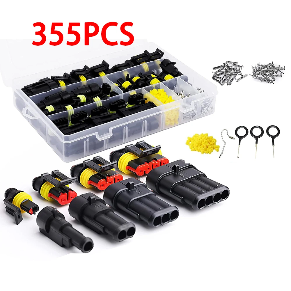 

355Pcs 1/2/3/4 Pin Waterproof Car Electrical Cable Connector Terminals Automotive Electrical Male Female Wire Connector Plug Kit