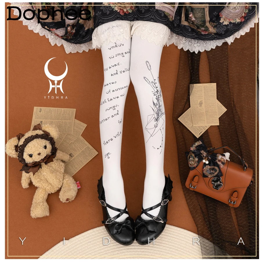 

Японские оригинальные чулки в стиле Лолиты в стиле ретро с классическим принтом, темные колготки в стиле Лолиты для девочек в готическом стиле