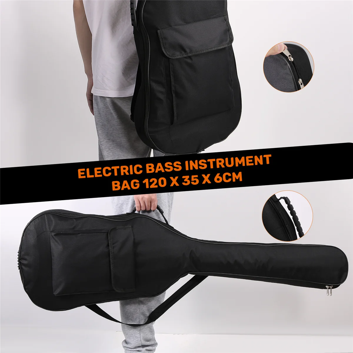 防水ダブルストラップバックパック,ギグバッグ,エレクトリックベースギター用ケース,パッド入りスポンジ,厚さ5mm,ブラック