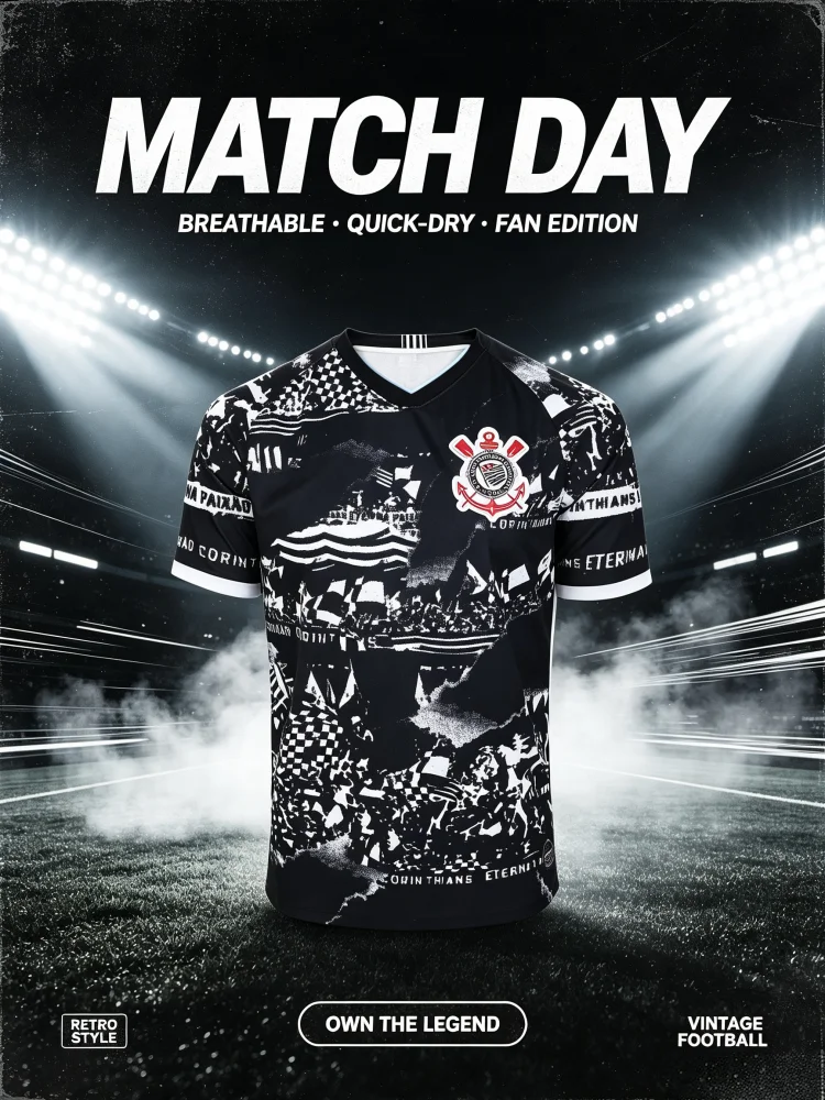 Klassisches Fußballtrikot im Timão-Stil, V-Ausschnitt, 3D-Druck, Kurzarm, Brasilien, Corinthians, City Fan Sport Fußballtrikot, Familien- und Kinder-T-Shirts – Detail 3
