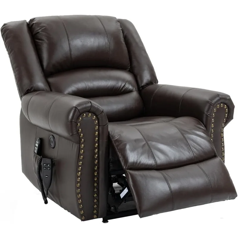 Genuine Leather Power Lift Recliner Elderly Chair, Lay Flat Lift Chairs, Remote Control with Point- Like Distribution Massage