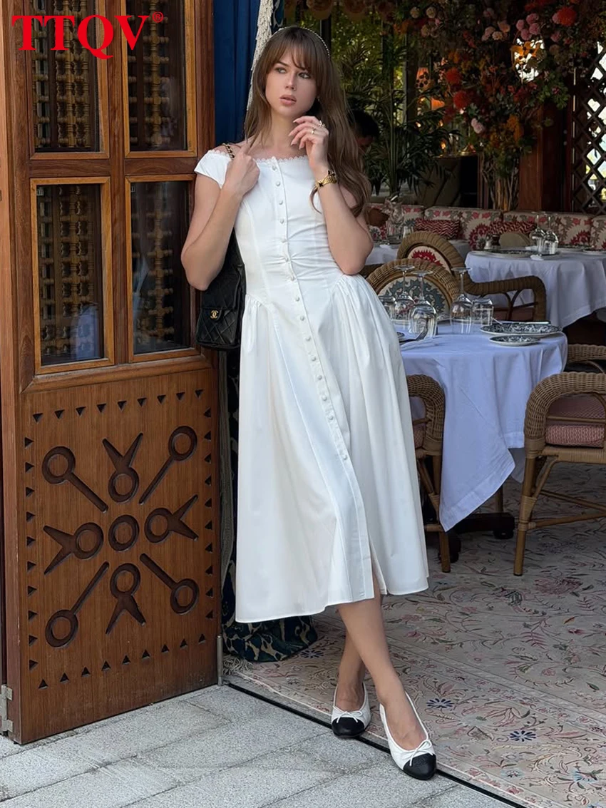 

TTQV Summer Loose White Cotton Women's Dress 2026 Fashion O-Neck Sleeveless Midi Dresses Elegant Classic Solid Female Dress