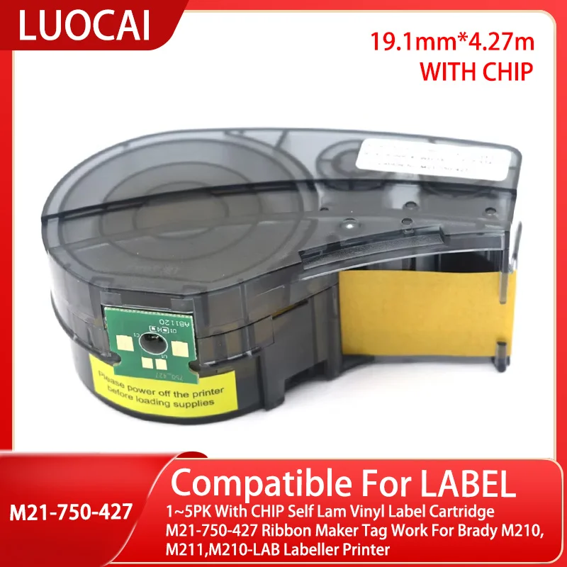 1~5PK With CHIP Self Lam Vinyl Label Cartridge M21-750-427 Ribbon Maker Tag Work For Brady M210,M211,M210-LAB Labeller Printer