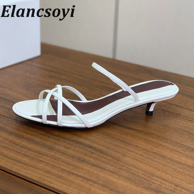 Slippers New summer leather slim strap shallow mouth women's open toe color blocked simple vacation beach low heeled sandals