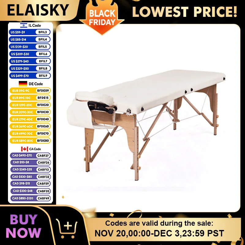 

Massage Bed Portable Massage Table PVC Leather Spa Bed Solid Wood Beauty Bed for Home Commercial Use Adjustable Treatment Bed