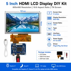 5 Inch Multipurpose LCD Screen Display Controller Control Driver Board Mini HDMI-Compatible computer monitor for Raspberry Pi PC