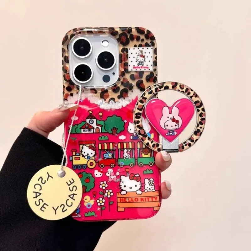 

Чехол для телефона hello kitty с леопардовым принтом для iPhone 17 17air 17promax 16 15 14pro 13mini 12 11 ProMax love с магнитным держателем