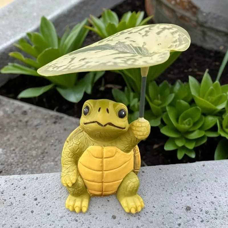 New Hot Resin Animal Figurines Frog Elephant Turtle Garden Statues With Leaf Umbrella Outdoor Yard Decor Garden Ornaments Gifts