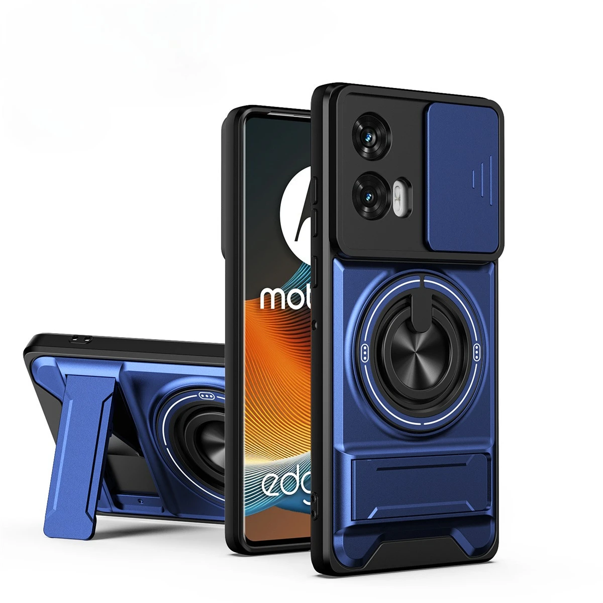 Panzer-Handyhülle für Motorola Edge X70 Air 70 60S 60 50 Fusion 60 Neo 60 Pro Stoßfeste Schiebe-Objektivschutz-Standhülle Harte Abdeckung