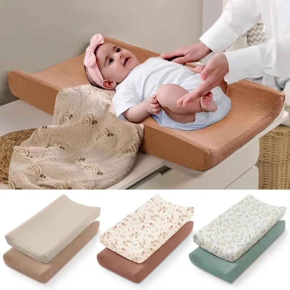 

2 шт. дышащий хлопковый чехол для пеленания, ультрамягкий многоразовый коврик для пеленания подгузников, встроенные простыни, чехол для пеленального коврика