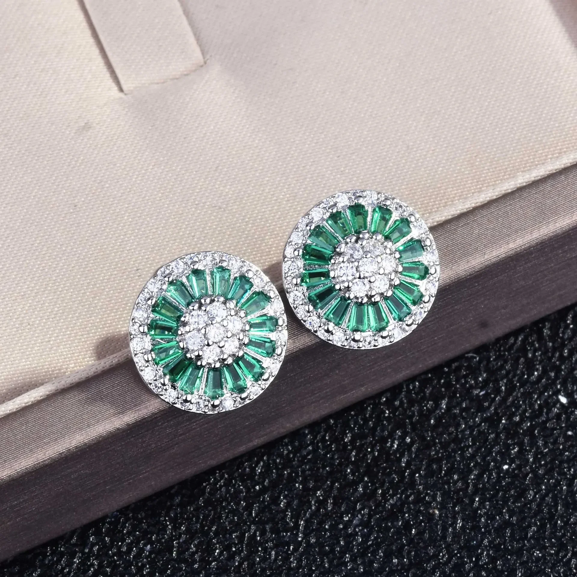 DIWENFU Real S925 Sterling Silver Drop Earring Natural Emerald Jewelry for Women Fine Bizuteria Gemstone Turquoise Earrings Box