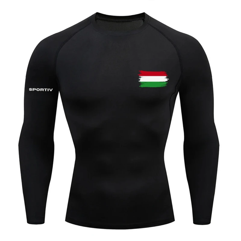 Flag Print Long Sleeve Compression Shirt for Men Patriotic Athletic Quick Dry Tshirts Tees Tops Gym Workout Running Baselayers