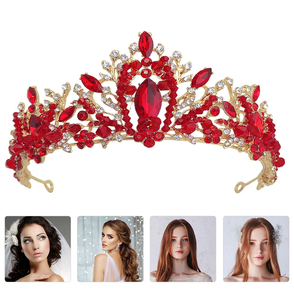 

1Pcs Elegant Handmade Wedding Crystal Crown Bridal Headdress Rhinestone Fangle Crown Red Diamond Unique Design Comfortable Fit