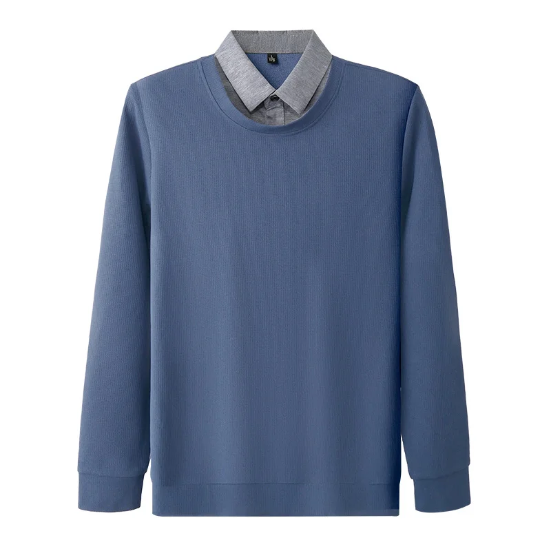 جديد ربيع الخريف نمط الرجال وهمية قطعتين قميص طوق البلوز كم طويل فضفاض عصري موضة تنوعا قاعدة طبقة علوية