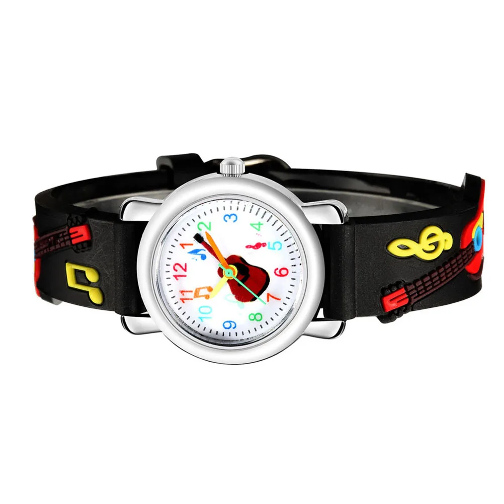 

Guitar Pattern Children Watch Black Lightweight Durable Strap Kids Wristwatch Popular Birthday Gift for Boys Girls