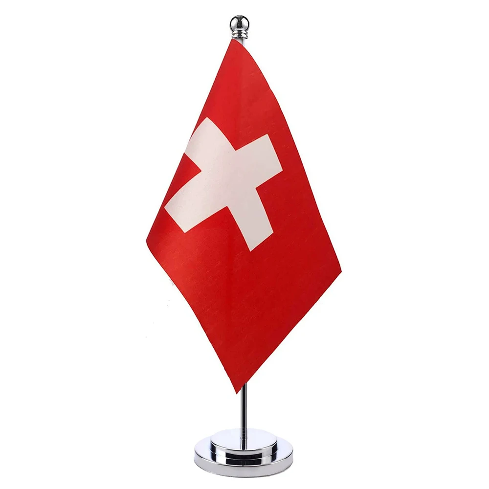 

aerlxemrbrae 14x21cm Office Desk Flag Of Switzerland Banner Polyester Swiss National flag For Decoration