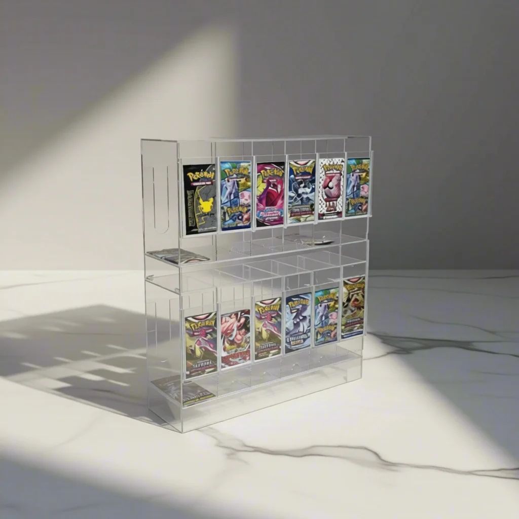 Transparent 6-Slots Washable Anti-Rust Acrylic Trading Game Card Booster Box Case TCG Packs Dispenser Easy Assembly for Display