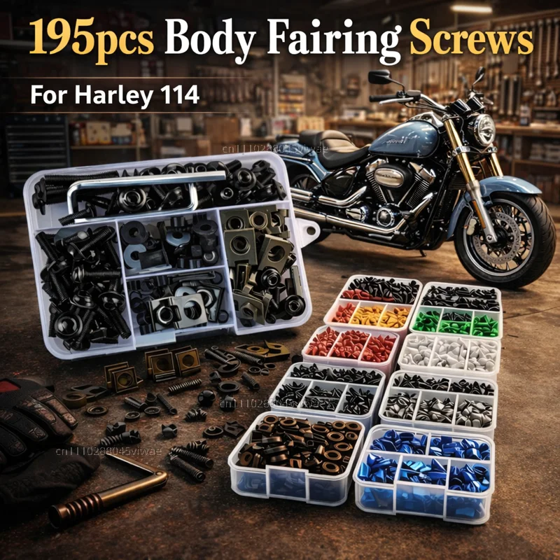 195pcs Motorcycle Fairing Bolts Body Screws Nuts For Harley Softail Fat Boy 114 FLFB FLFBS Street Bob 2018-2025 2024 Kit CNC Set