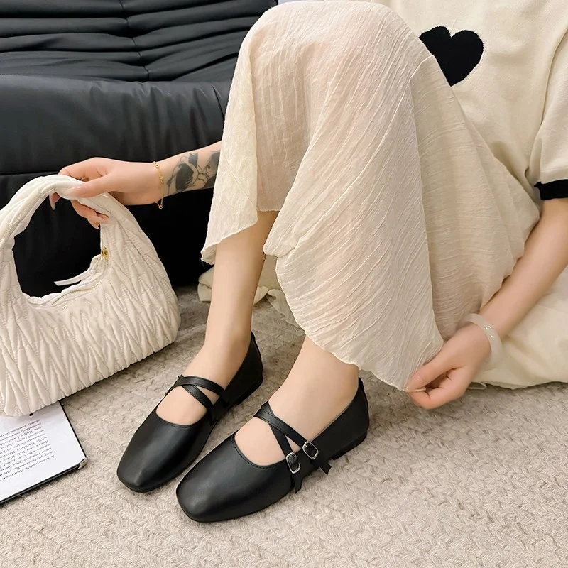 Spring/Summer Elegant Retro Mary Jane Casual Flat Shoes New Fashion Soft Comfortable Ballet Shoes Women Chaussure Femme