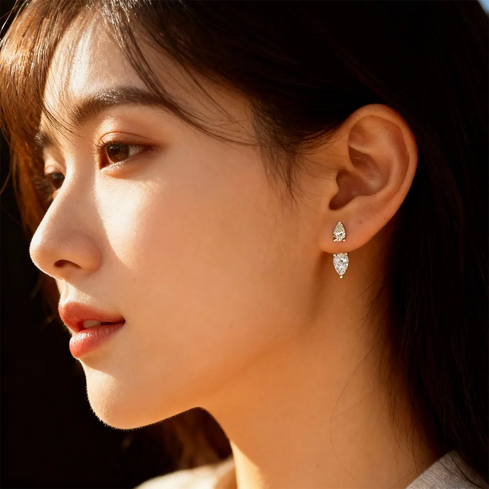 

Сертифицированные серьги-гвоздики с двойной грушевидной огранкой из муассанита для женщин и девочек, свадебные серьги из стерлингового серебра 925 пробы с покрытием из 18-каратного золота, ювелирные изделия