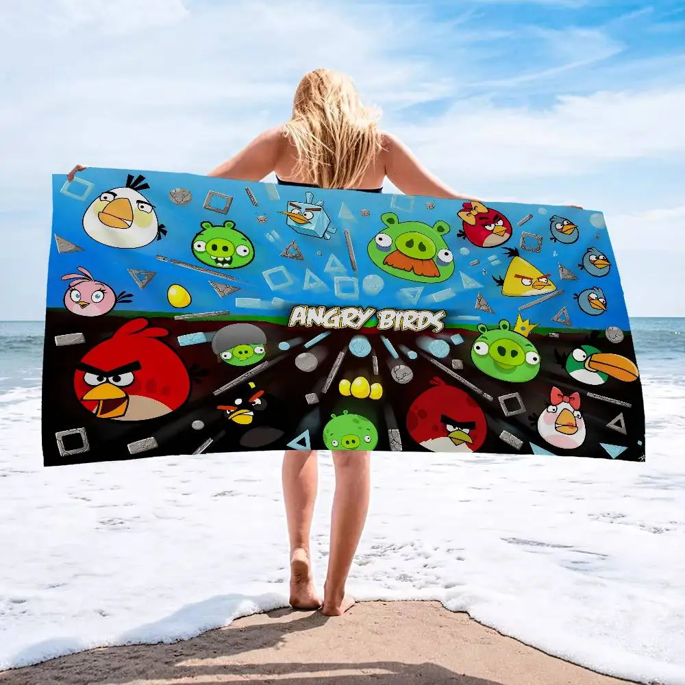 Cartoon Animation-AngryS Birds Microfiber Printed Beach Towel Mountain Climbing Yoga Beach Swimming Running Absorbent Soft Towel